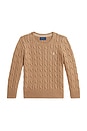 view 1 of 2 Kids Cotton Cable Knit Crewneck Sweater in Camel Heather