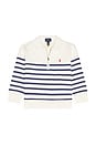 view 1 of 2 Long Sleeve French Terry Striped Half Zip Pullover in Deckwash White & Light Navy
