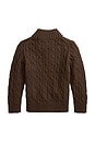 view 2 of 2 Kids Long Sleeve Cotton Cable Knit Half Zip Sweater in Nutmeg Brown