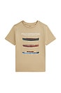 view 1 of 2 Kids Short Sleeve Jersey Knit Boat Graphic T-shirt in Tallow Cream
