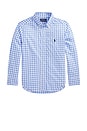 view 1 of 2 Kids Long Sleeve Cotton Poplin Sport Shirt in Blue & White