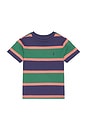 view 1 of 2 Kids Short Sleeve Cotton Jersey Multi Striped T Shirt in Fairway Green Multi