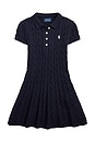 view 1 of 4 Short Sleeve Cable Knit Polo Dress in Navy & Cream