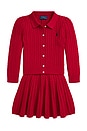 view 1 of 5 Long Sleeve Cable Knit Cardigan With Skirt in Red & Navy