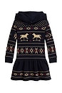 view 1 of 2 Long Sleeve Lightweight Fleece Fairisle Hoodie Dress in Weathervane Fairisle Navy