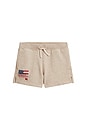 view 1 of 2 Kids French Terry Flag Standard Short in Expedition Dune Heather