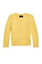 view 1 of 2 Kids Cable Knit Cotton Cardigan in Corn Yellow & Laguna Pink