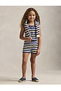 view 3 of 5 Kids Striped Sweater Tank Top With Matching Short in Charter Blue With Cream Stripe