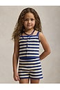 view 4 of 5 Kids Striped Sweater Tank Top With Matching Short in Charter Blue With Cream Stripe