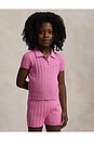 view 3 of 4 Kids Mini Cable Knit Polo in Laguna Pink & Tiller Green