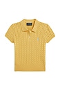 view 1 of 3 Kids Short Sleeve Combed Cotton Mini Cable Knit Polo in Campus Yellow & Chambray Blue