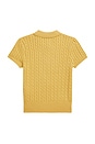 view 2 of 3 Kids Short Sleeve Combed Cotton Mini Cable Knit Polo in Campus Yellow & Chambray Blue