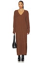 view 1 of 4 Cable-knit V-neck Sweater Dress in Gingerbread Brown Melange