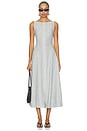 view 1 of 4 Boat Neck Sleeveless A Line Dress in Navy & White