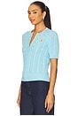 view 2 of 4 Cable Knit Cotton Short Sleeve Cardigan in Acadia Blue