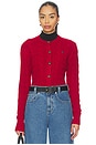 view 1 of 6 Cable Knit Wool Cashmere Cardigan in Fireside Red