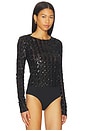 view 3 of 6 Cable Sequin Mesh Bodysuit in Polo Black