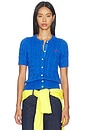 view 1 of 5 Cotton Short Sleeve Cardigan Sweater in Gala Blue