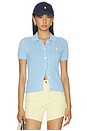 view 1 of 5 Cotton Short Sleeve Cardigan in Baby Blue