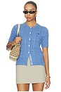 view 1 of 5 Short Sleeve Crew Neck Cardigan in Nimes Blue