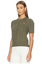 view 2 of 5 Short Sleeve Crew Neck Cardigan in Dense Olive