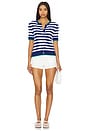 view 4 of 4 Short Sleeve Cardigan in Blue Yacht & White