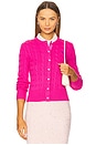 view 1 of 5 Cable-knit Cotton Crewneck Cardigan in Regatta Pink
