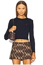 view 1 of 5 Cable-knit Cotton Cropped Sweater in Hunter Navy