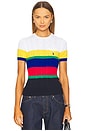 view 1 of 5 Striped Cable Short-sleeve Sweater in Blue Saturn Multi