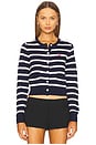 view 1 of 5 Striped Cotton Crewneck Cardigan in Navy & White Multi