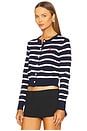 view 2 of 5 Striped Cotton Crewneck Cardigan in Navy & White Multi