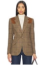 view 1 of 5 Suede-trim Plaid Wool Blazer in 1927 Olive Multi Houndstooth