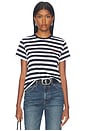 view 1 of 5 T-SHIRT JERSEY À COL ROND in Hunter Navy & White