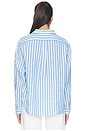 view 3 of 5 Linen Long Sleeve Button Front Shirt in White Blue Multi