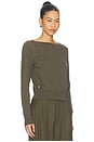 view 2 of 5 Long Sleeve Boat Neck Top in Harvest Olive
