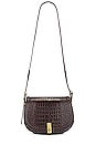 view 1 of 4 Croc Embossed Saddle Bag in Chocolate