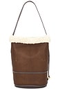 view 2 of 4 Shearling & Tumbled Leather Sling Bucket Bag Medium in Luggage & Cream