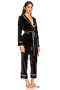view 2 of 4 Velvet Wrap Jacket and Cropped Pant Pajama Set in Black & Black Star Piping and Lining