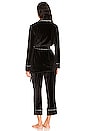 view 3 of 4 Velvet Wrap Jacket and Cropped Pant Pajama Set in Black & Black Star Piping and Lining