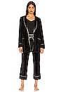 view 4 of 4 Velvet Wrap Jacket and Cropped Pant Pajama Set in Black & Black Star Piping and Lining