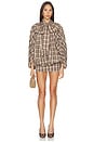 view 1 of 4 ROBE COURTE TIE-NECK SHORT COCOON MINI DRESS in Grey Plaid