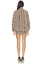 view 3 of 4 ROBE COURTE TIE-NECK SHORT COCOON MINI DRESS in Grey Plaid