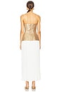 view 3 of 4 Strapless Straight Neck Sequin Dress W/ Plisse Skirt in Gold & White