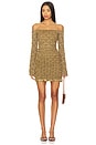 view 1 of 3 Off-shoulder Long Sleeve Mini Dress in Toast