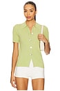 view 1 of 4 Dominique Ribbed Short Sleeve Cardigan in Soft Lime
