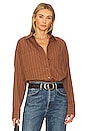 view 1 of 4 Rena Button Down Tunic in Chestnut Noir Stripe