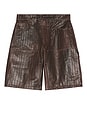 view 4 of 4 Distressed Croc Embossed Leather Shorts in Vintage Brown