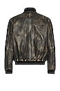 view 2 of 4 Distressed Leather Bomber Jacket in Black