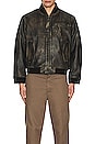 view 3 of 4 Distressed Leather Bomber Jacket in Black