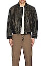 view 4 of 4 Distressed Leather Bomber Jacket in Black